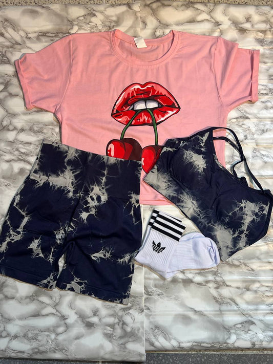 CONJUNTO 4 PIEZAS SHORT CEREZA